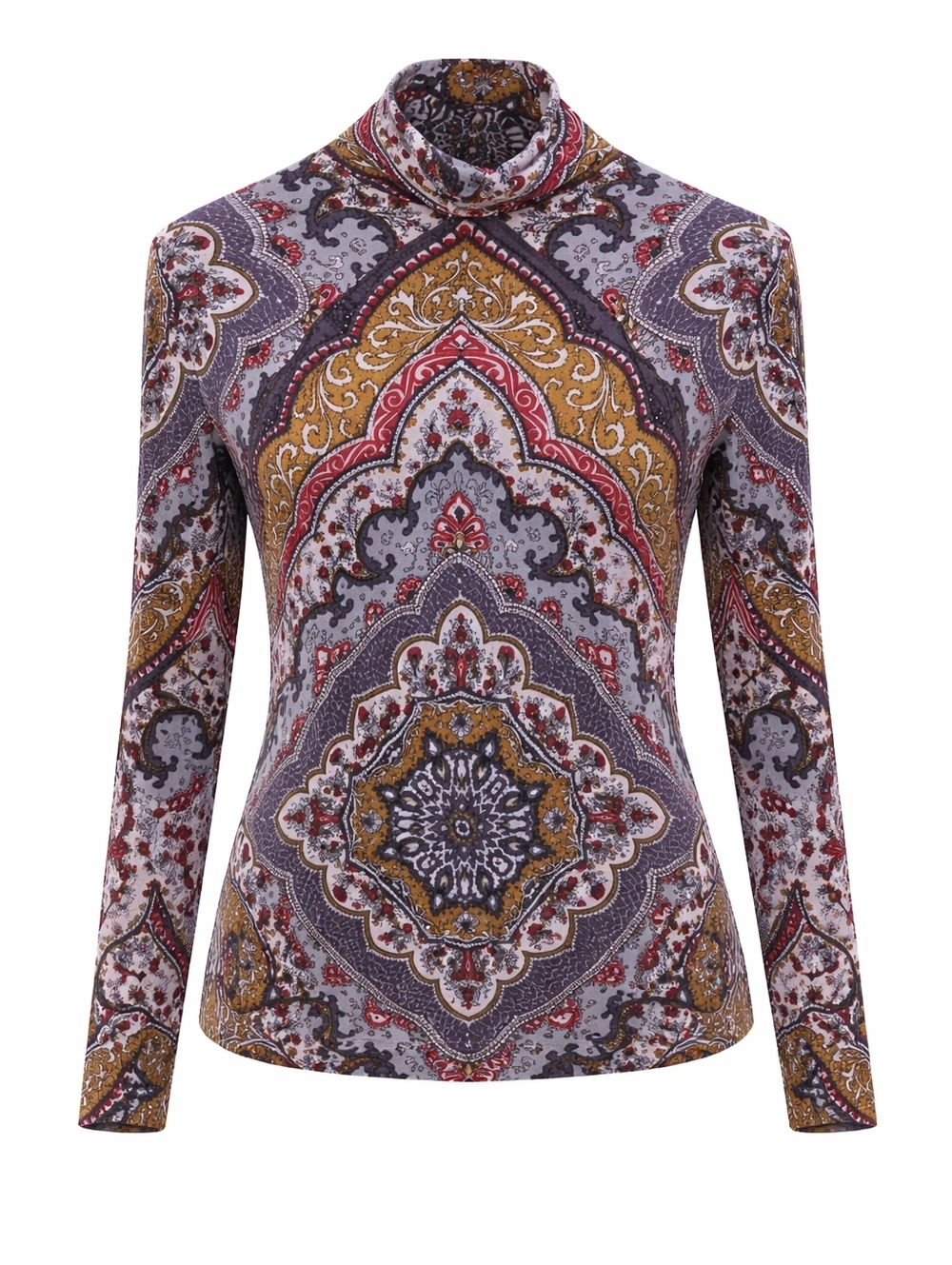 Free People Chase Me Top Wisteria Combo XS Boho Paisley Mock Neck Fitted Layer - Picture 7 of 14